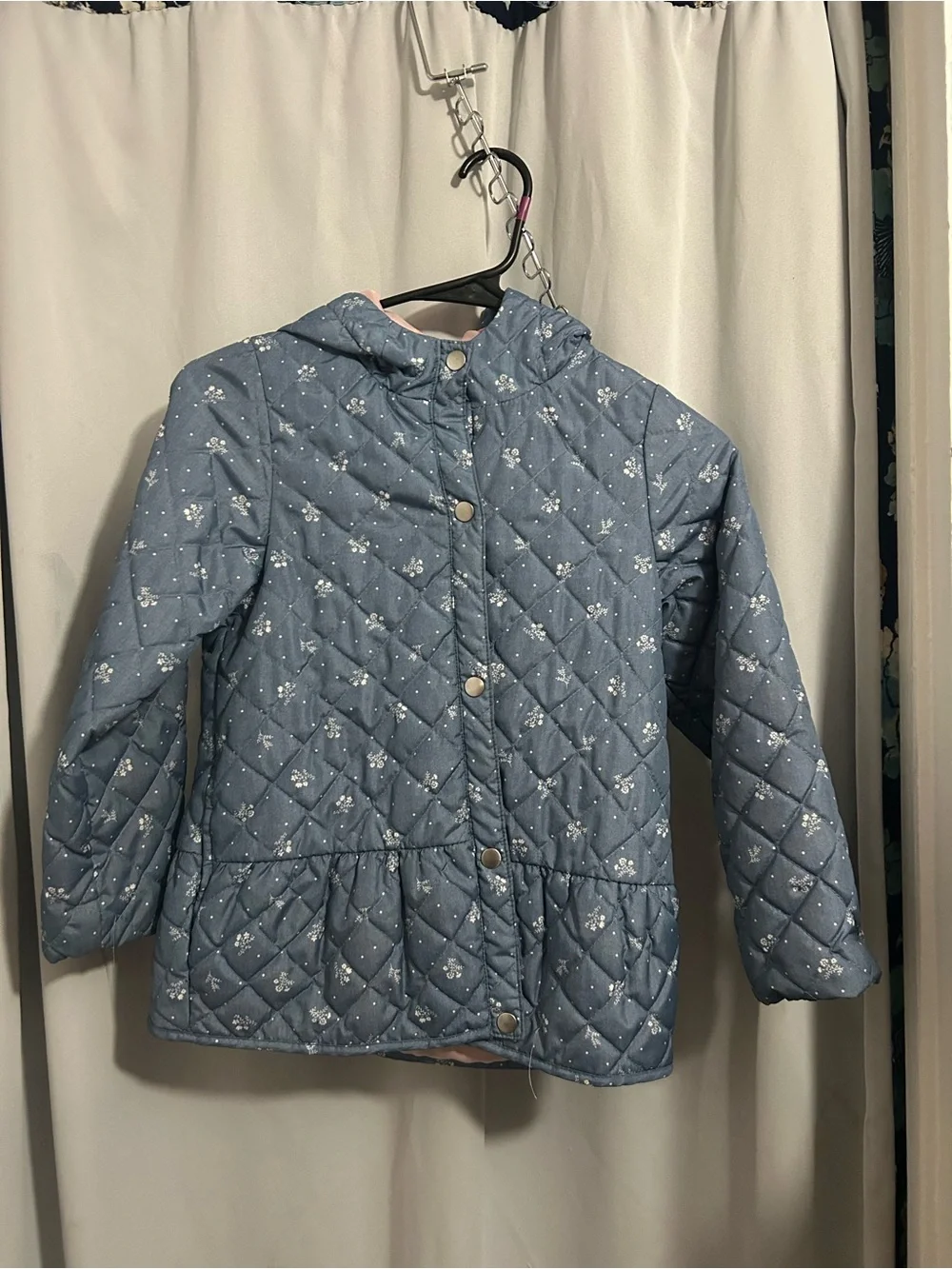 Carter's Light Blue Quilted Floral Hooded  Jacket